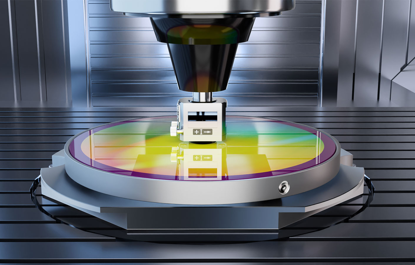 Kreuzgittermessgerät KGM 200 Messgerät erfasst das Bahnverhalten einer Werkzeugmaschine anhand eines kreisförmigen Prüfkörpers auf dem Maschinentisch